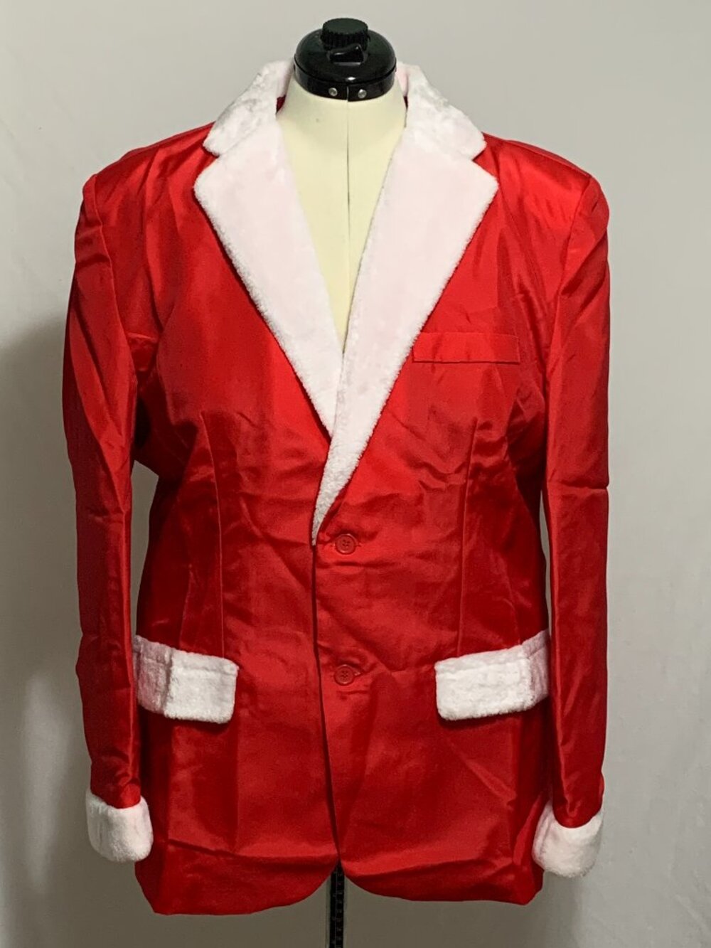 Ugly Christmas Blazer Sport Coat Jacket Santa Suit Faux Fur Collar Red White S